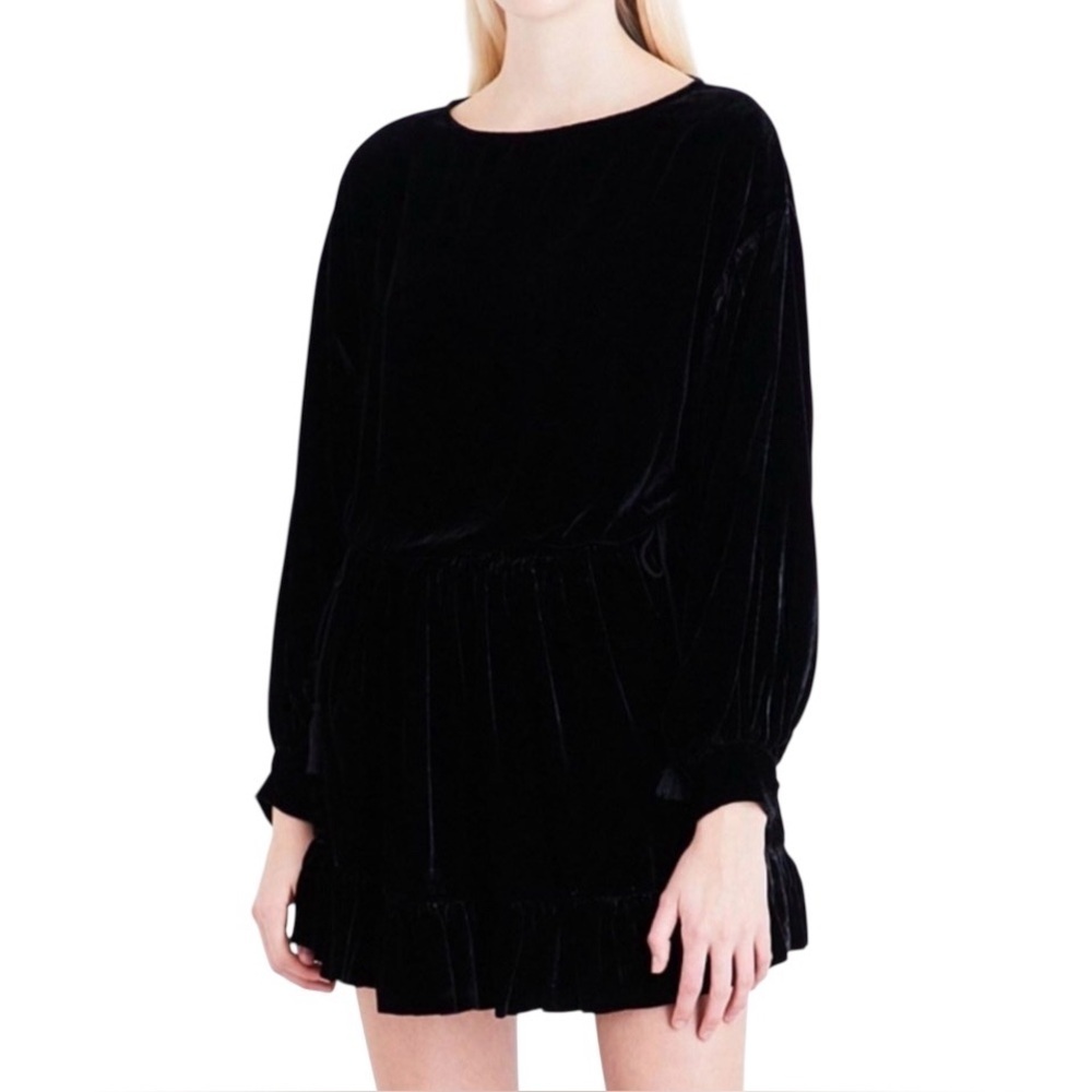 ULLA JOHNSON Black Velvet Balloon Sleeve Shift Dress Elegant Sz 2